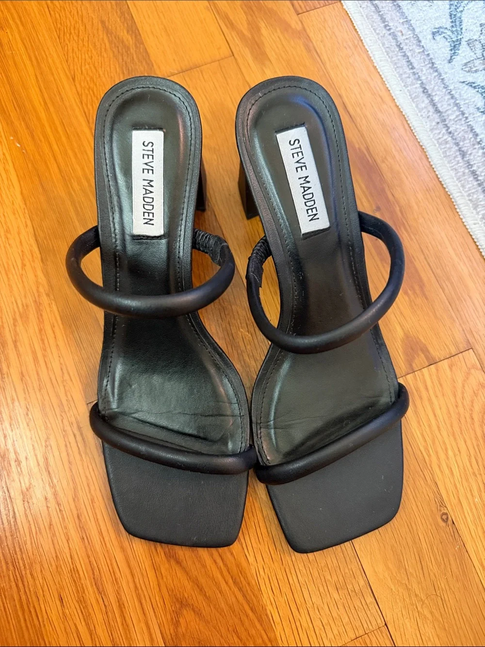 Steve Madden Black Strappy Square-Toe Heeled Sandals